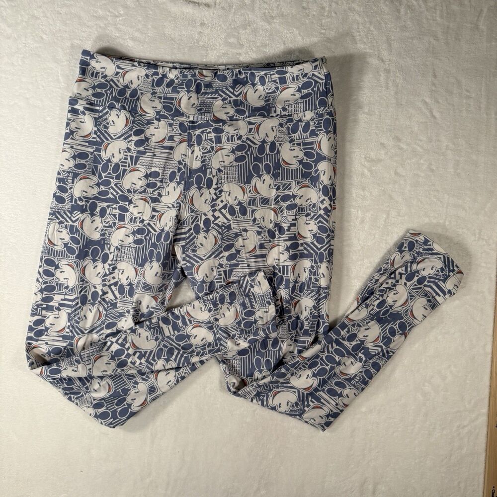 LuLaRoe Disney Mickey Mouse Geometric Leggings Blue White Tall Curvy TC EUC